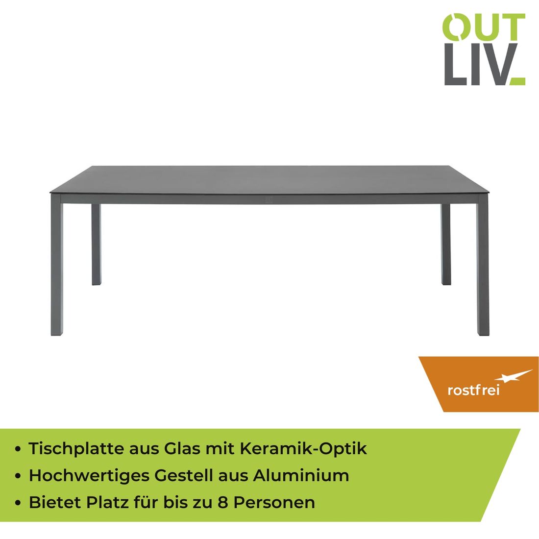 OUTLIV. Gartentisch 220x100cm Aluminium/Glaskeramik