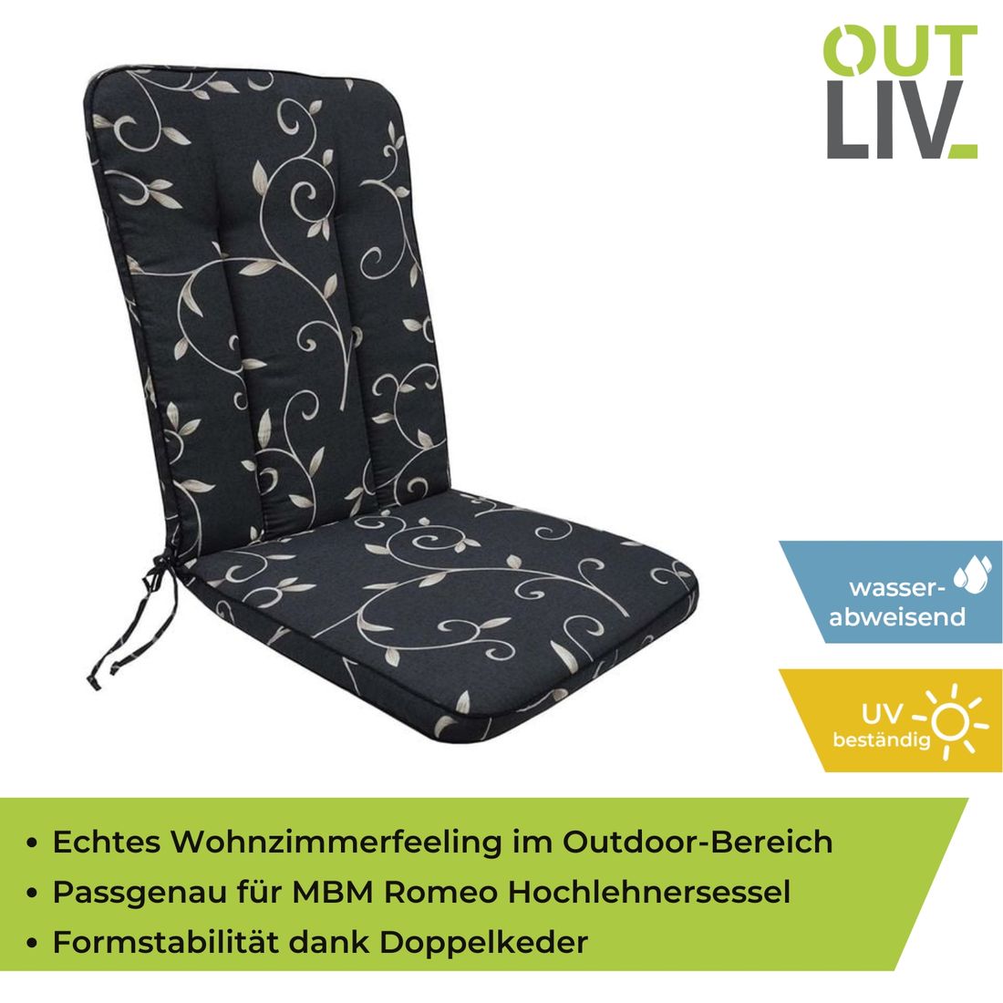 OUTLIV. Romeo Elegance Gartenstuhlauflage Mittellehner 48x109cm