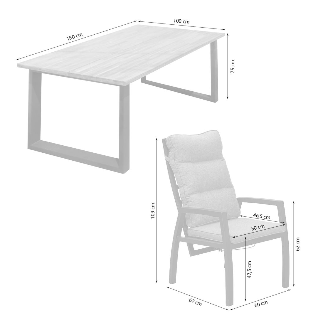LC Garden Sondrino Gartenmöbel-Set M verstellbar (4 Plätze) mit OUTLIV. Tisch 180x100cm