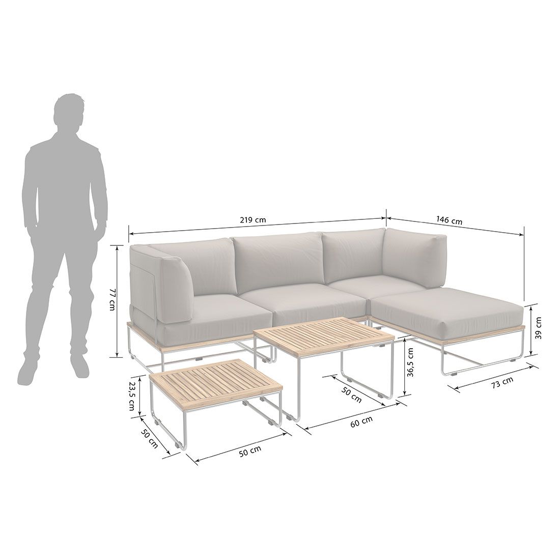OUTLIV. Samba Ecklounge 6-teilig Edelstahl/Akazie inklusive Kissen