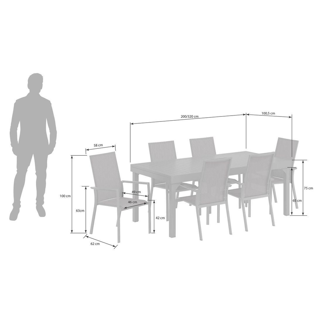 OUTLIV. Lucca Gartenmöbel-Set L (6 Plätze) Tisch 200/320x100,5cm