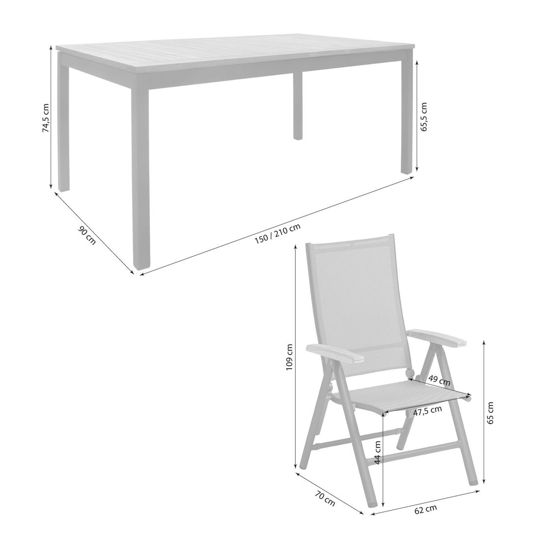 Kettler Cirrus Gartenmöbel-Set M verstellbar (4 Plätze) mit OUTLIV. Tisch 150/210x90cm