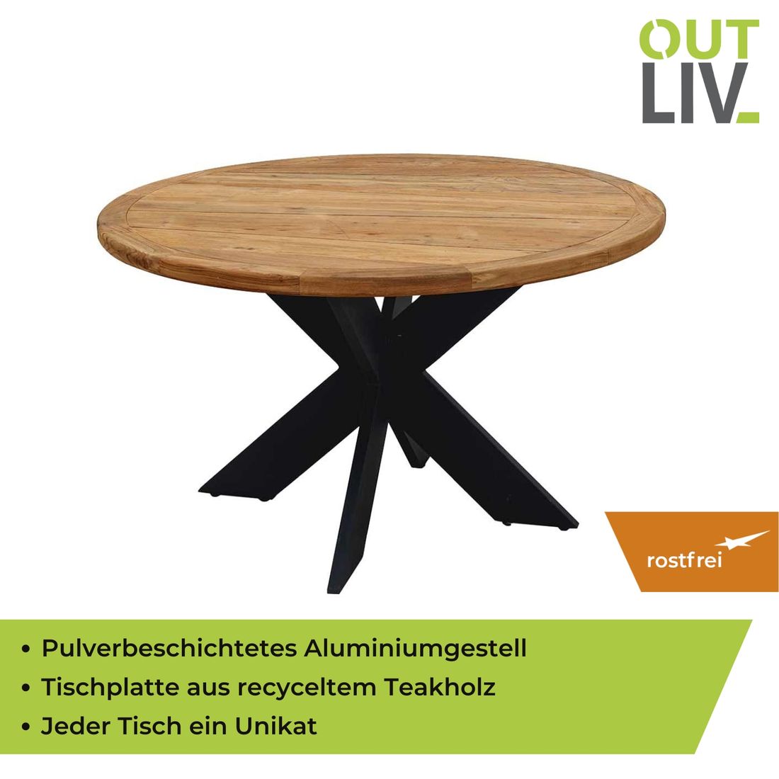 OUTLIV. Atlanta Gartentisch Ø150cm Aluminium/Teak