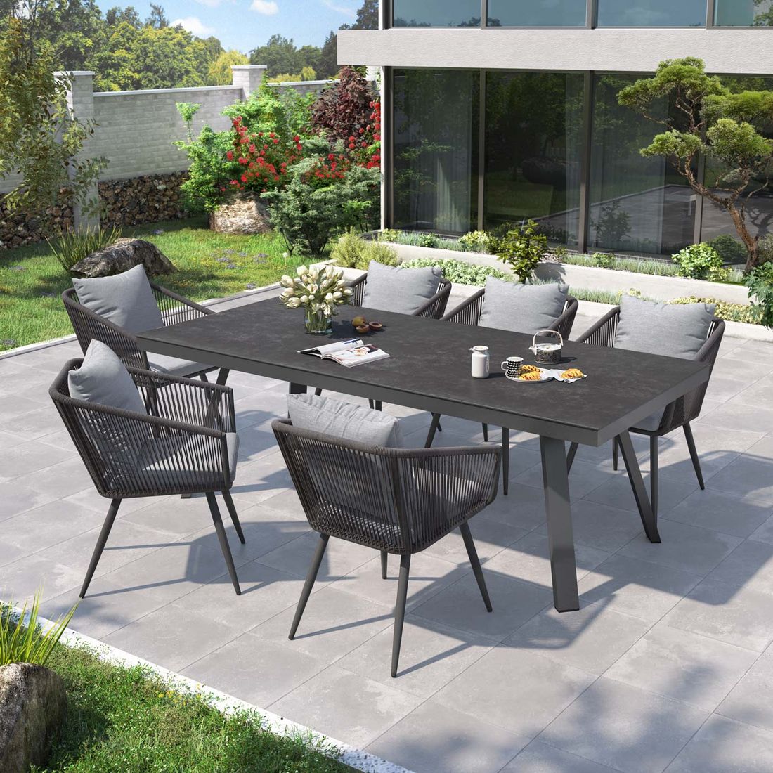 OUTLIV. Alex Gartenmöbel-Set L (6 Plätze) Tisch 220x100cm Vierfuß