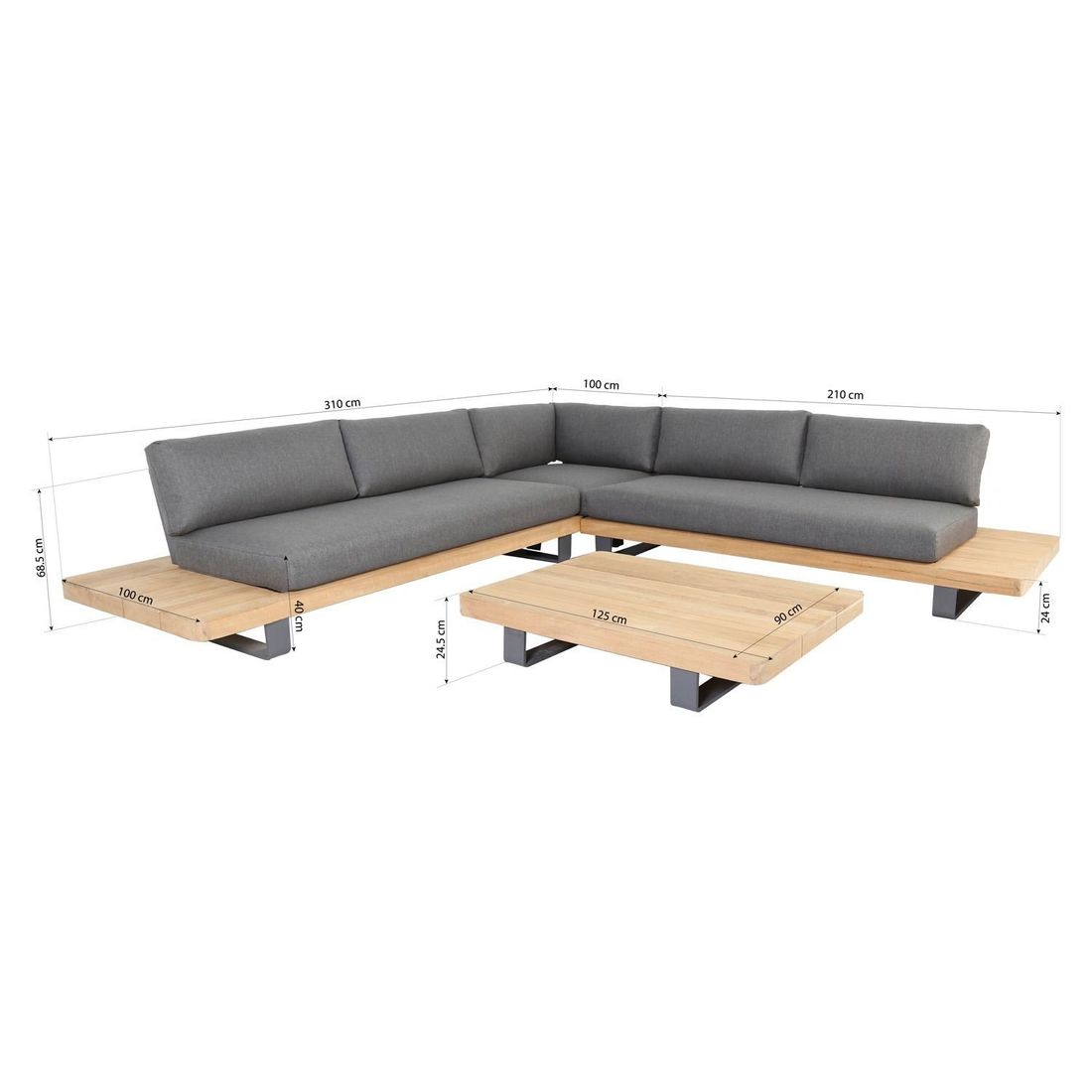 OUTLIV. New York Ecklounge inkl. Loungetisch Aluminium/Teak/Olefin