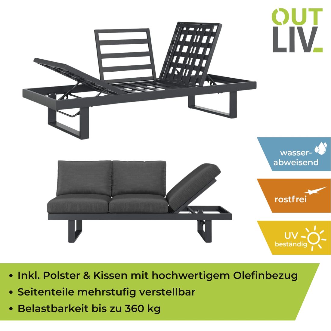OUTLIV. Atlanta Gartensofa Aluminium/Olefin