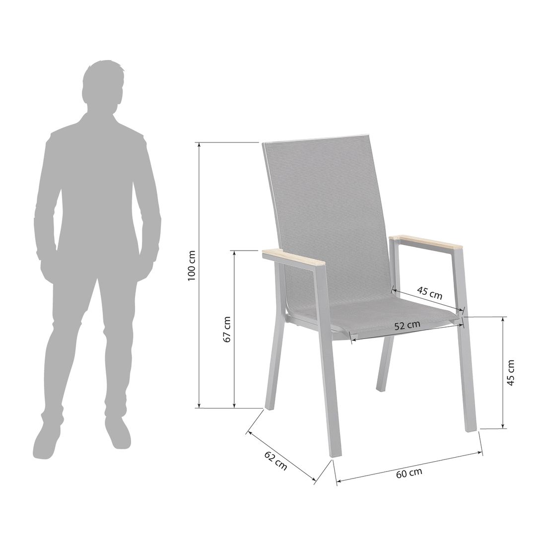 Kettler Rasmus Teak Stapelsessel Aluminium/Outdoorgewebe