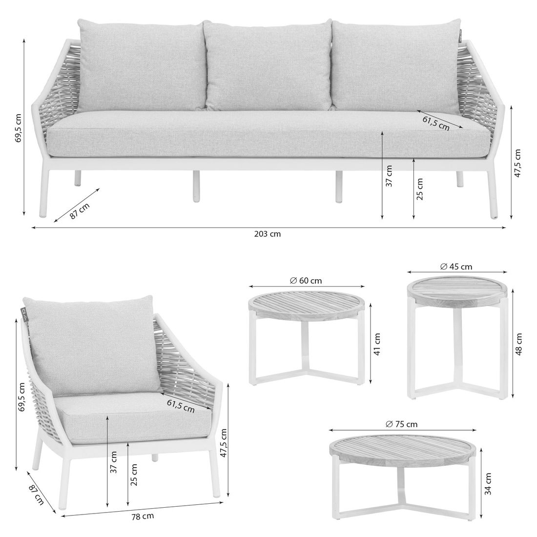 Apple Bee Milou Loungeset inkl. Loungetische Aluminium/Polyrattan/Bee Wett