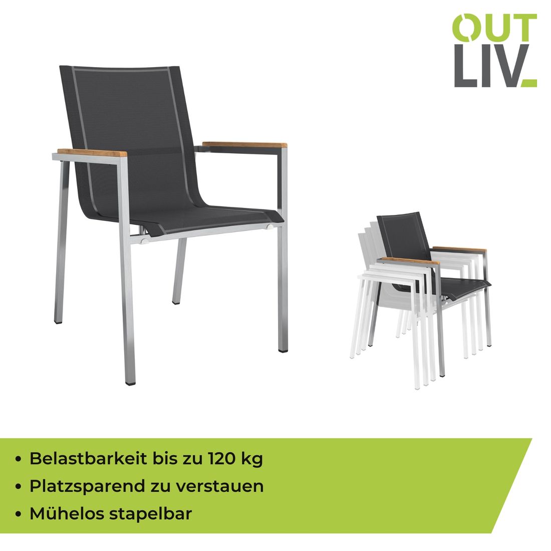 OUTLIV. Rimini Stapelsessel Edelstahl/Textilene