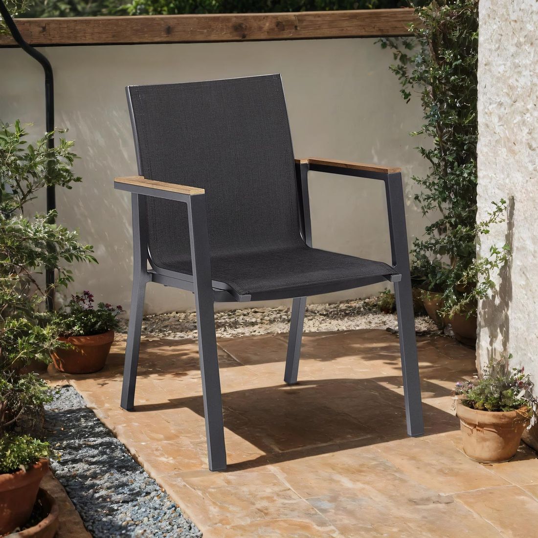 Kettler Rasmus Teak Stapelsessel Aluminium/Outdoorgewebe