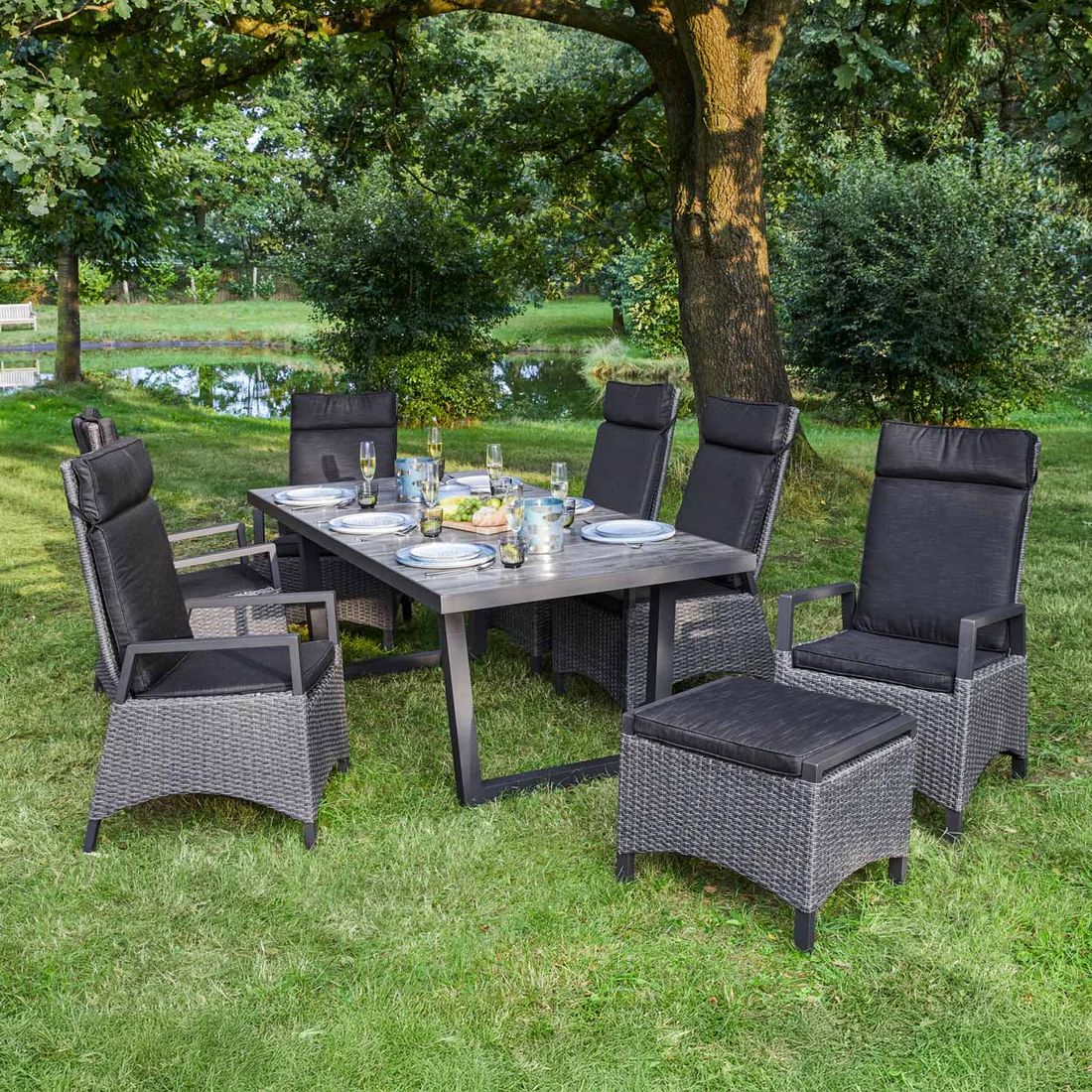 LC Garden Keramo Gartenmöbel-Set L verstellbar (6 Plätze) Tisch 200x100cm