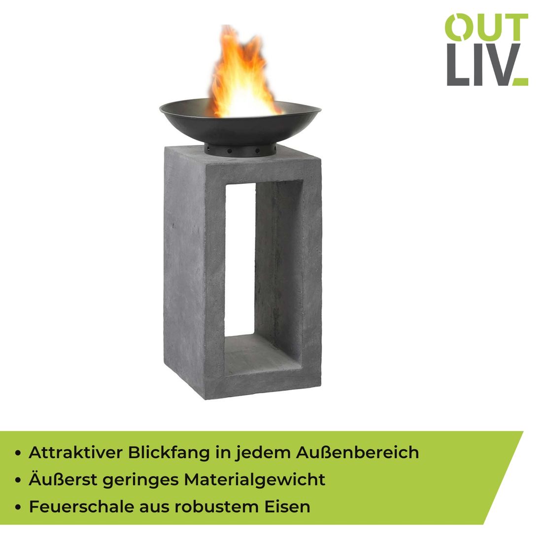 OUTLIV. Feuerschale auf Säule Clayfibre