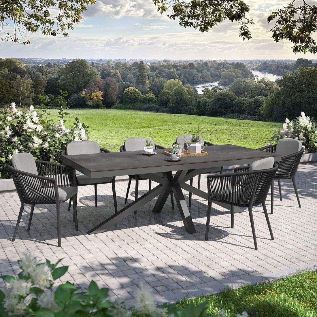 OUTLIV. Monet Gartenmöbel-Set L (6 Plätze) Tisch 220x100cm X-Form (Spider)