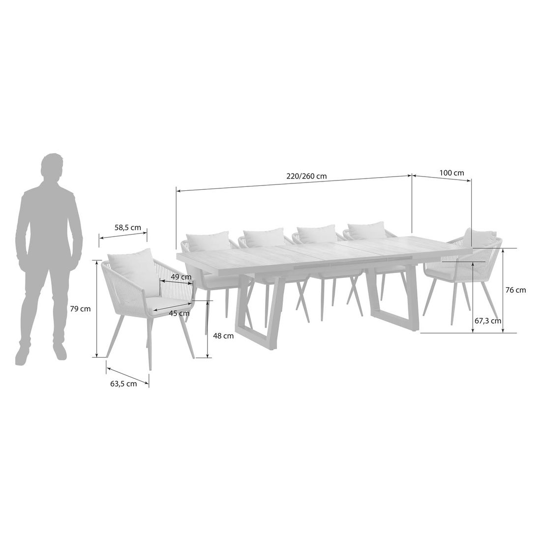 OUTLIV. Alex Gartenmöbel-Set L (6 Plätze) Tisch 200/260x100cm