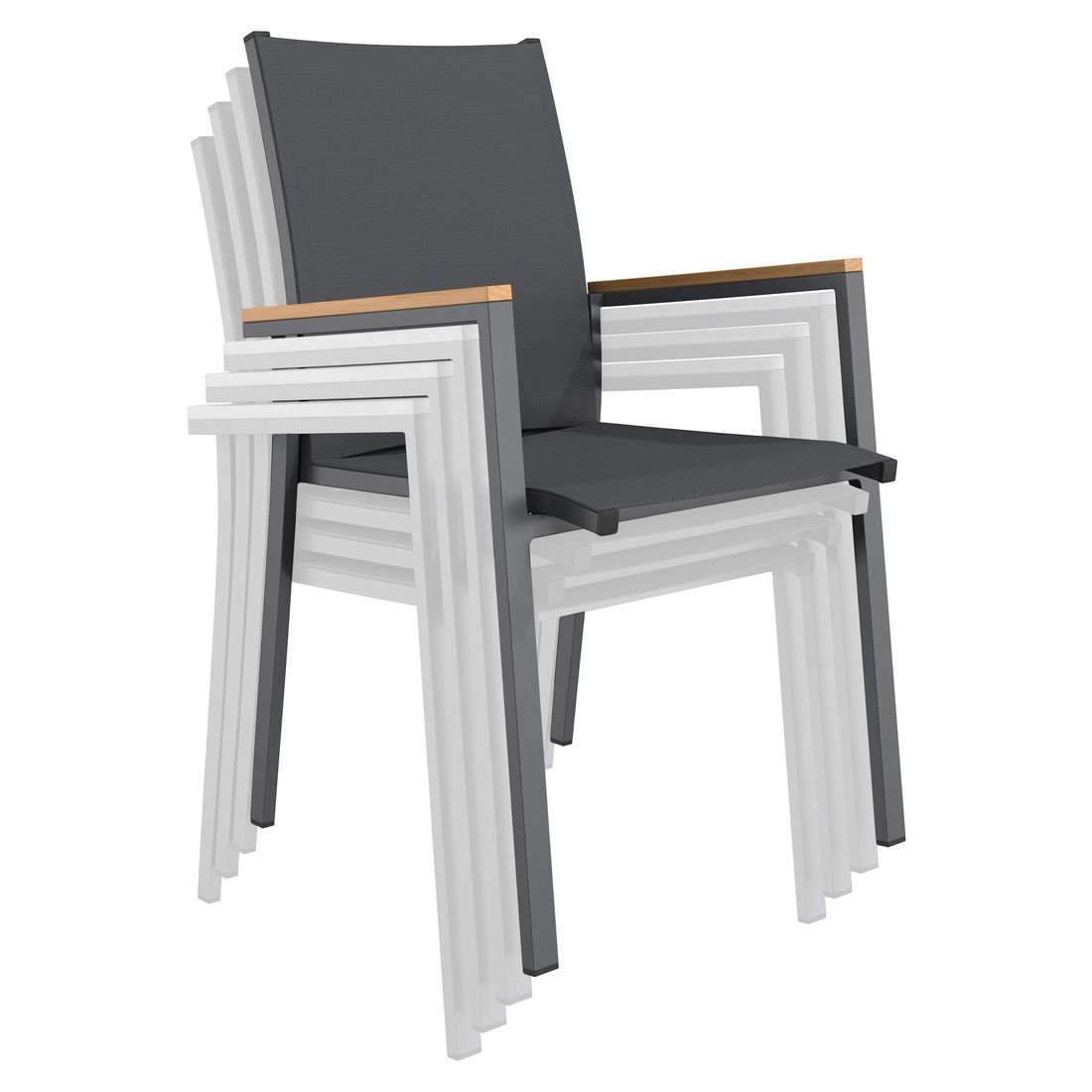 OUTLIV. Kobe Stapelsessel Aluminium/Textilene mit Teakarmlehnen