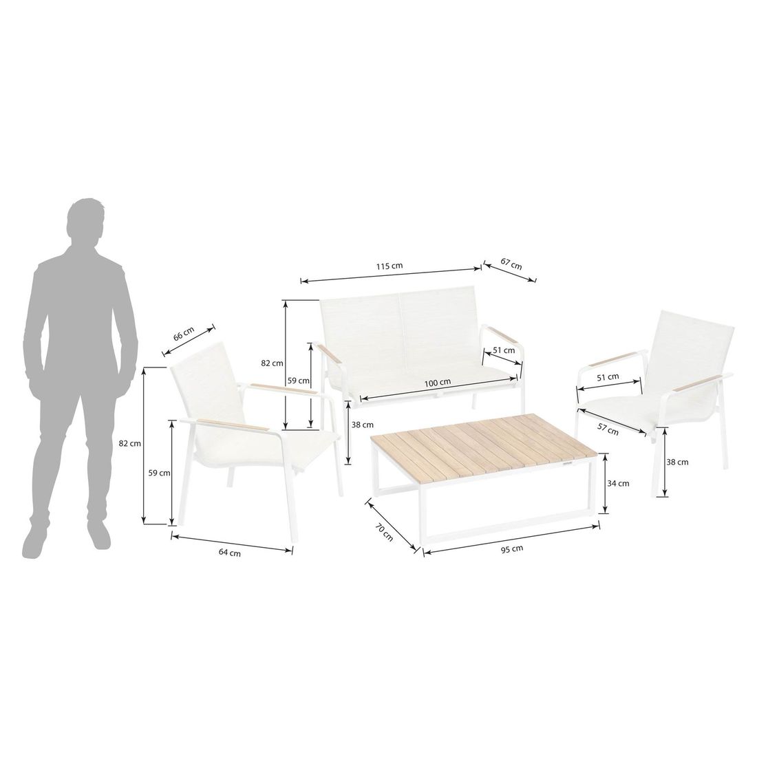 Kettler Diamond Loungeset inkl. Loungetisch Aluminium/Outdoorgewebe