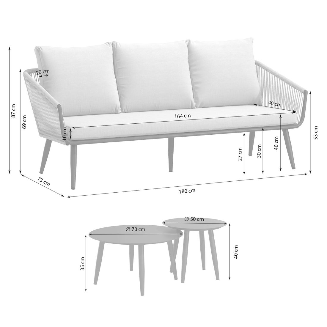 OUTLIV. Alex Loungeset inkl. Loungetische Aluminium/Rope/Olefin