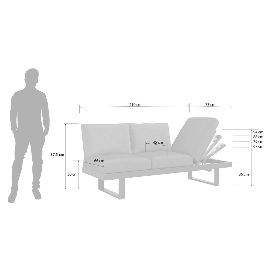 OUTLIV. Atlanta Diningsofa verstellbar Aluminium/Olefin