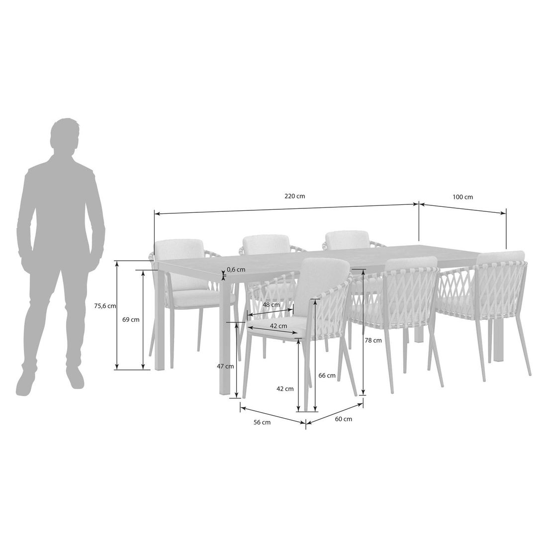 OUTLIV. Cairns Gartenmöbel-Set L (6 Plätze) Tisch 220x100cm