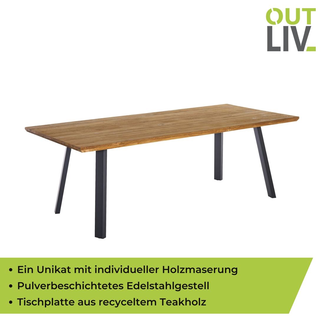 OUTLIV. Orleans Gartentisch 220x100cm Edelstahl/Teak