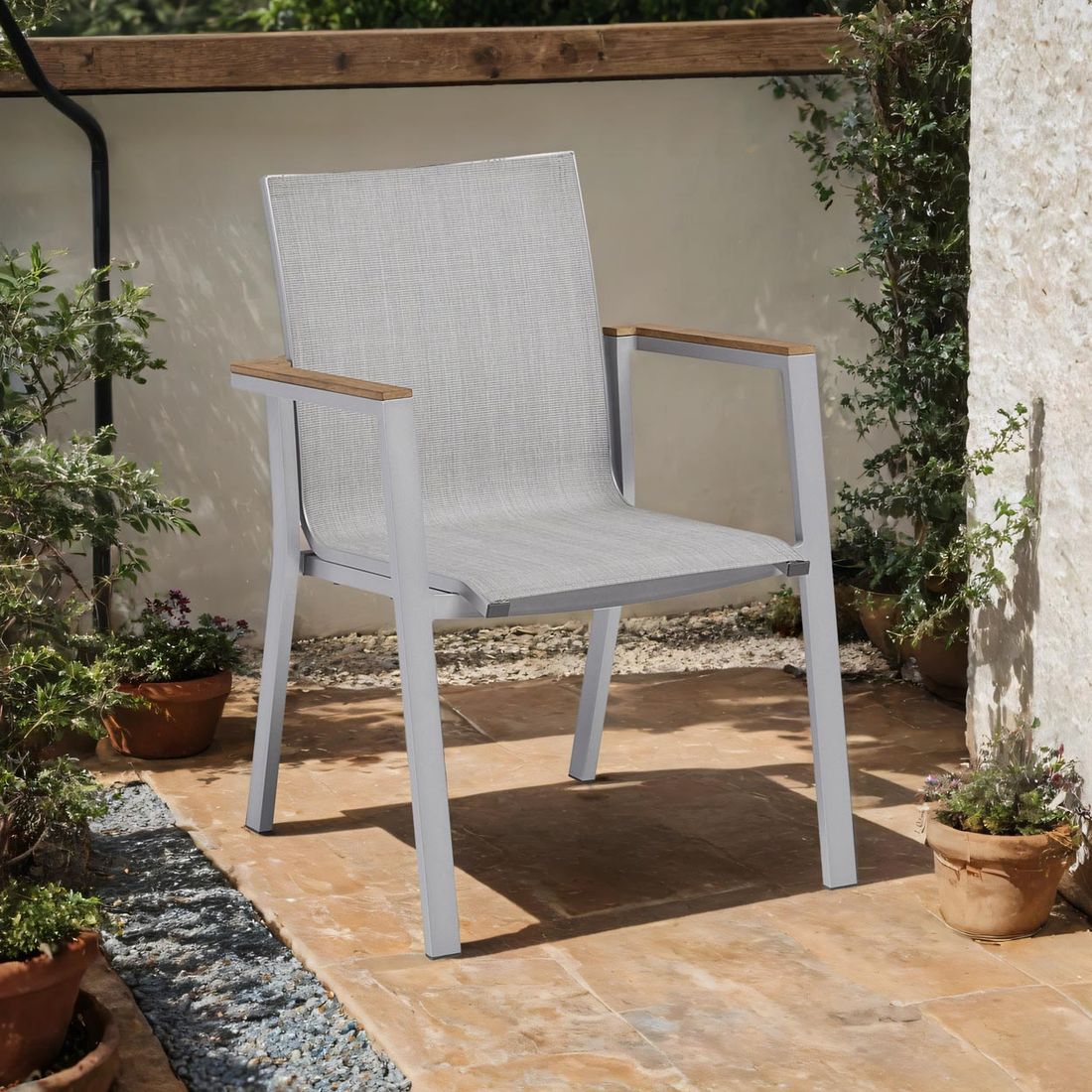 Kettler Rasmus Teak Stapelsessel Aluminium/Outdoorgewebe