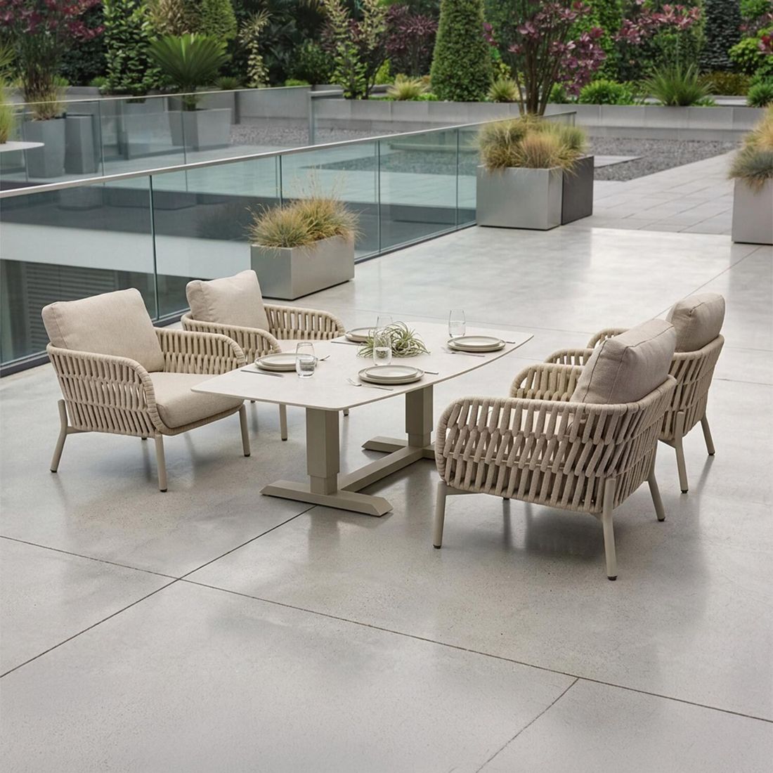 LC Garden Terano Low Dining Dininglounge Tisch 180x90cm Aluminium/Rope/Olefin