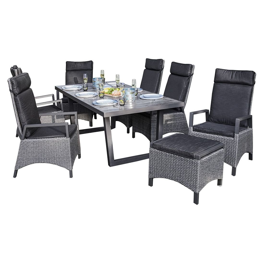 LC Garden Keramo Gartenmöbel-Set L verstellbar (6 Plätze) Tisch 200x100cm