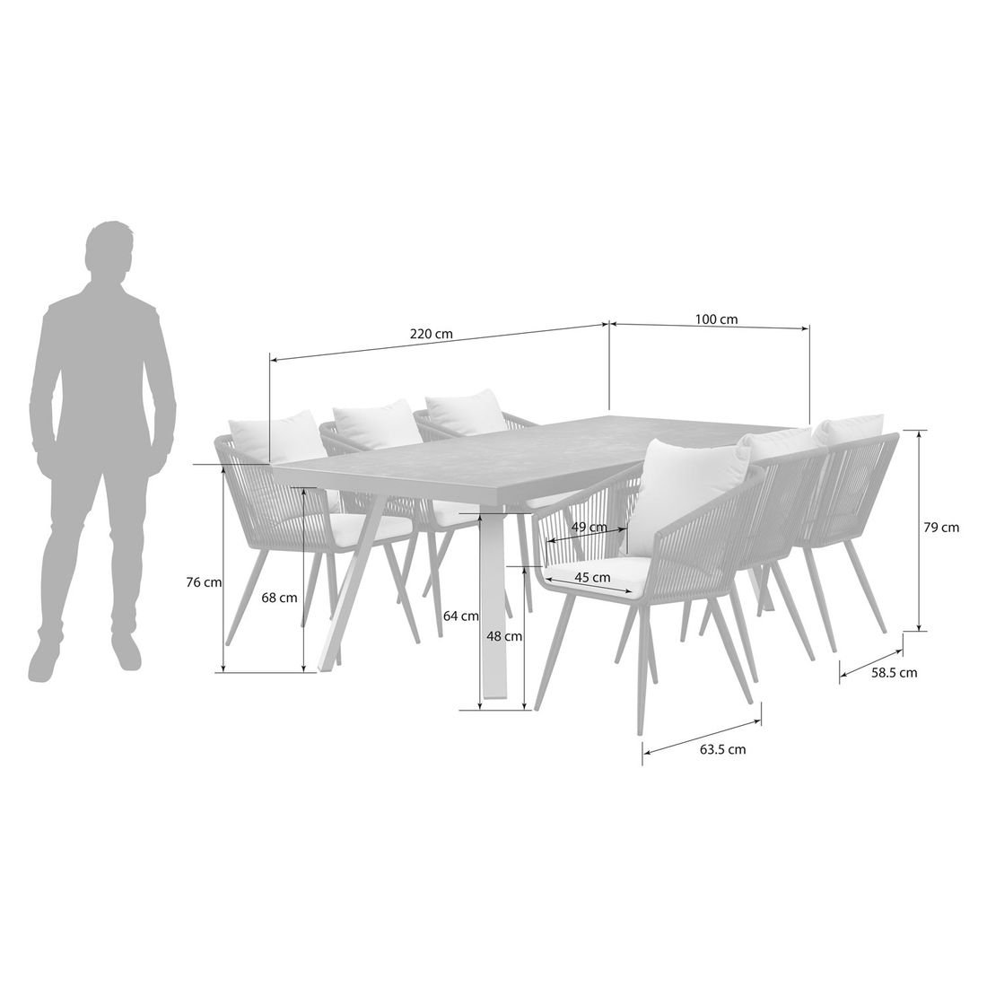 OUTLIV. Alex Gartenmöbel-Set L (6 Plätze) Tisch 220x100cm Vierfuß