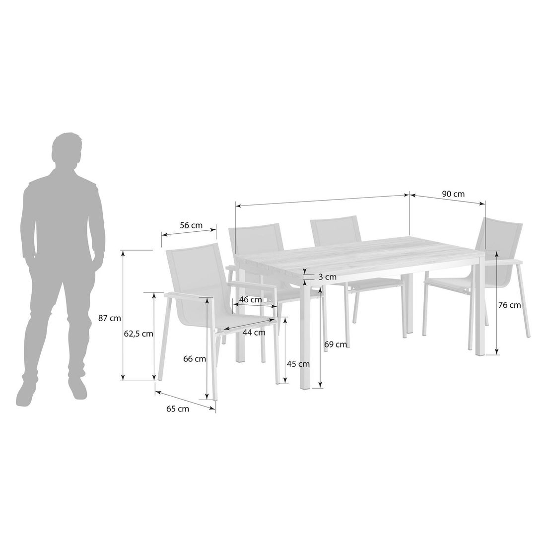 OUTLIV. Rimini Gartenmöbel-Set M (4 Plätze) Tisch 160x90cm