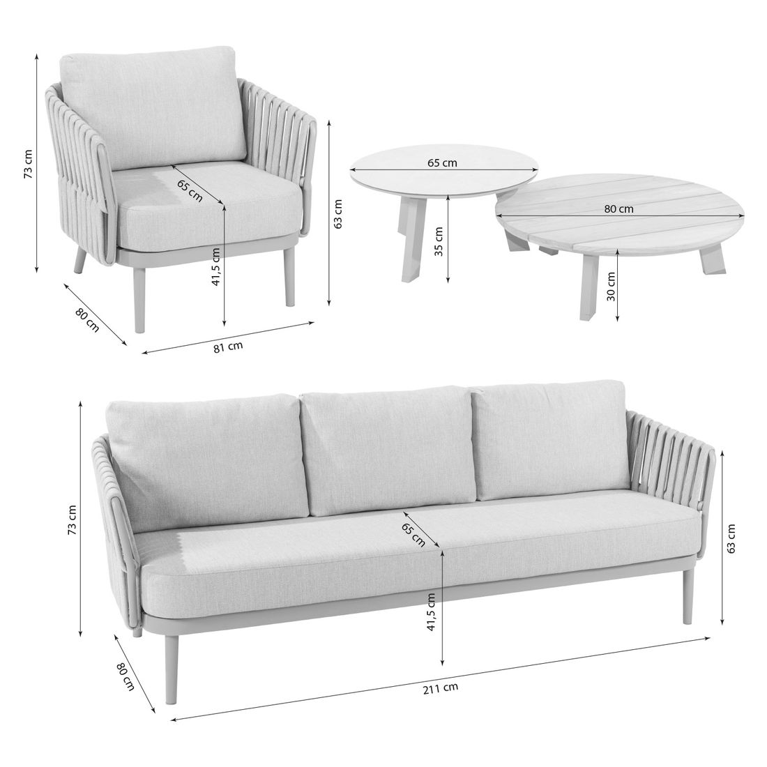 4Seasons Eva Loungeset inkl. Loungetisch Aluminium/Rope