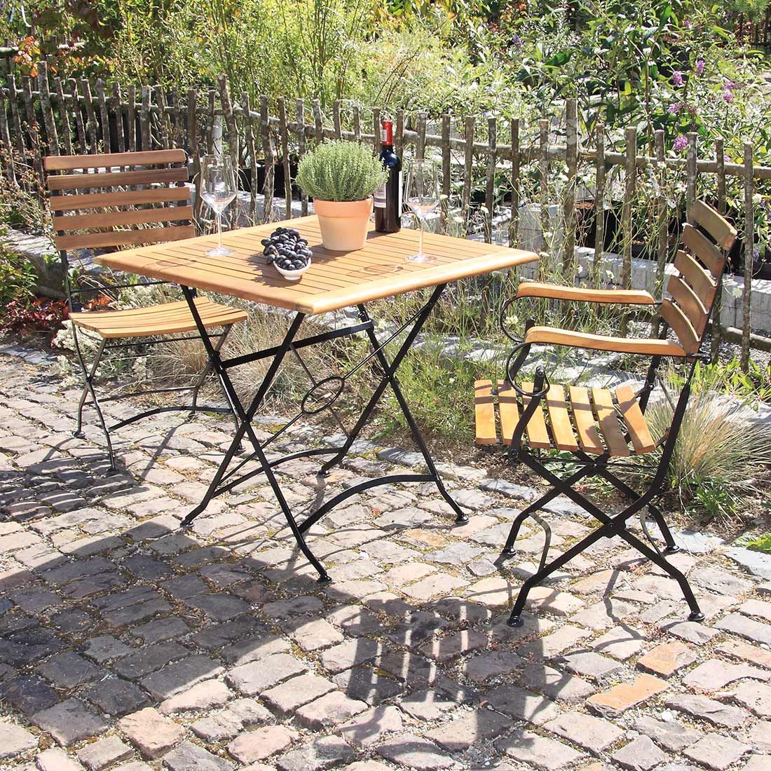 Acamp Lindau Biergarten-Klapptisch 80x80cm Eisen/Akazie