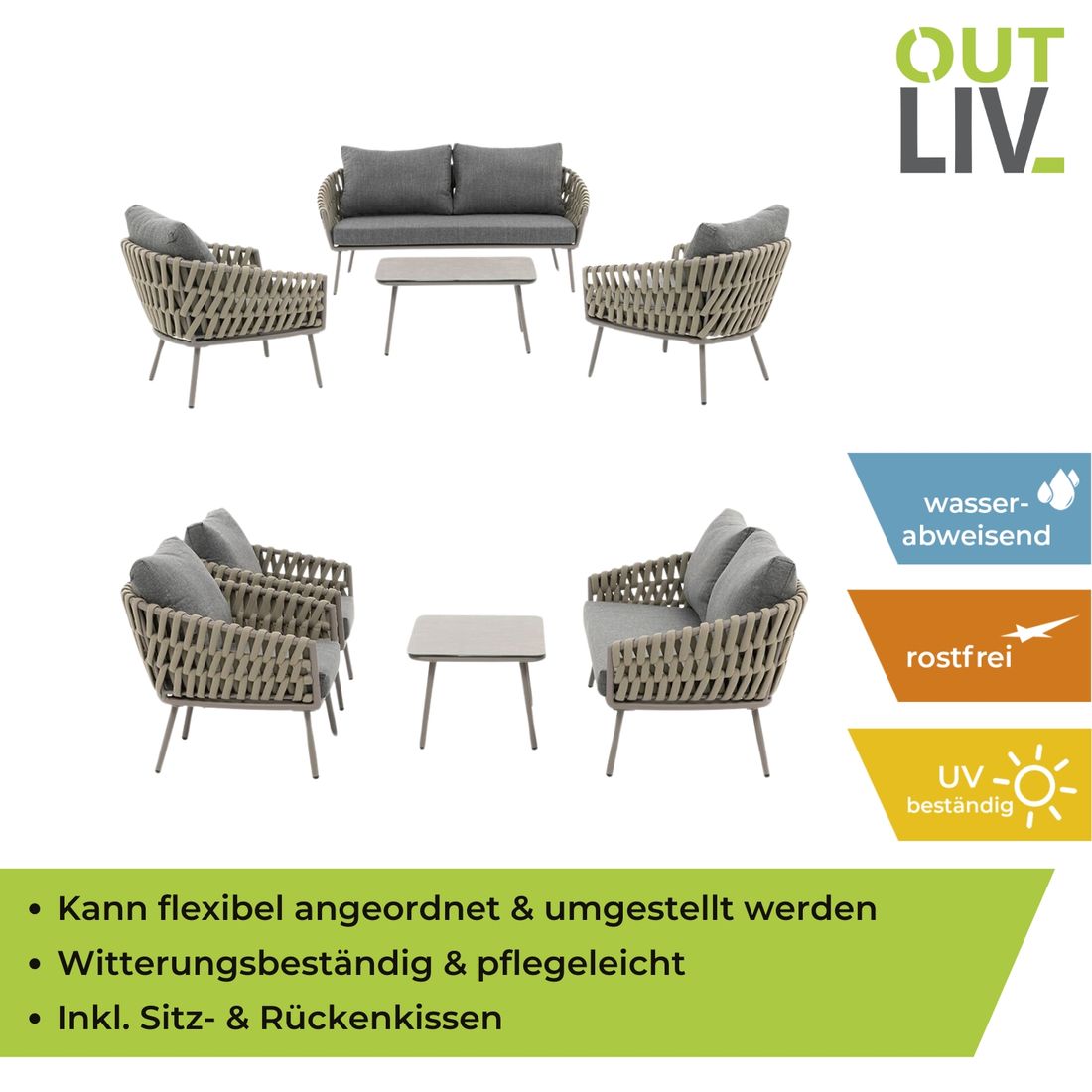 OUTLIV. Valencia Loungeset 4-tlg. Aluminium/Rope