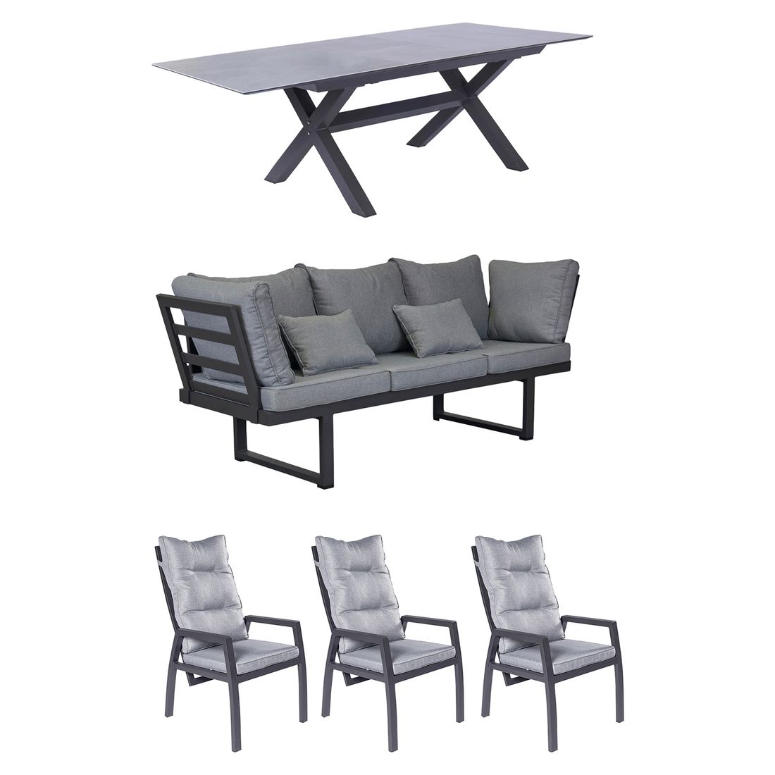 LC Garden Bondino Gartenmöbel-Set L verstellbar (6 Plätze) Tisch 200/260x100cm