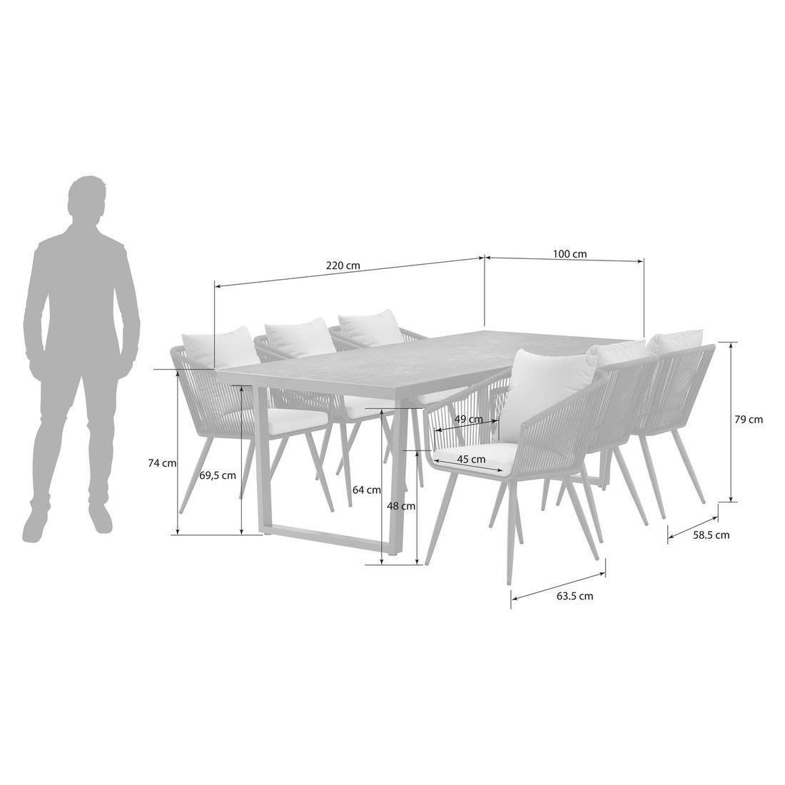 OUTLIV. Alex Gartenmöbel-Set L (6 Plätze) Tisch 220x100cm Kufe