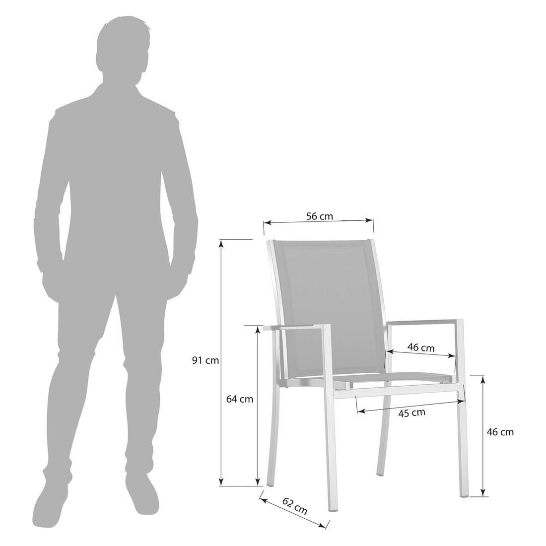 OUTLIV. Oviedo Stapelsessel Edelstahl/Textilene mit Teakarmlehnen