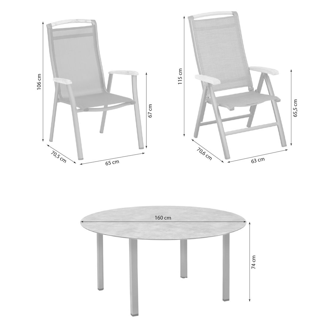 Kettler Memphis Gartenmöbel-Set M verstellbar (4 Plätze) Tisch Ø160cm
