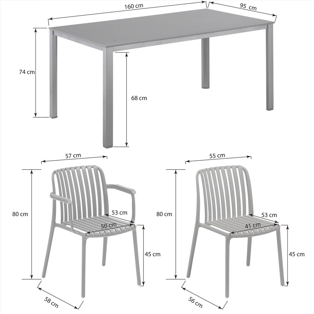 Kettler Lago Gartenmöbel-Set M (4 Plätze) Tisch 160x95cm