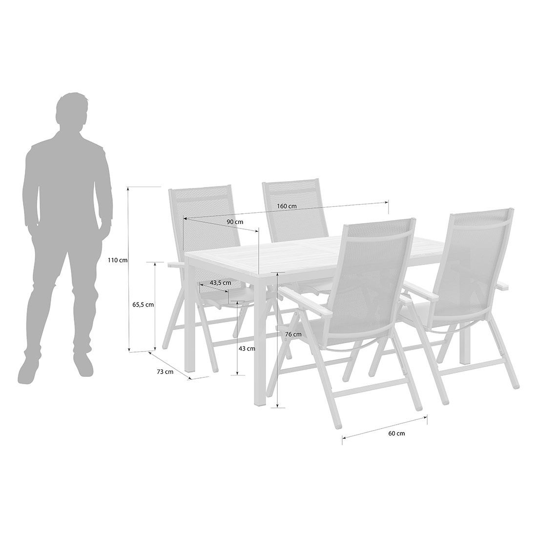 OUTLIV. Kobe Gartenmöbel-Set M (4 Plätze) Tisch 150/210x90cm