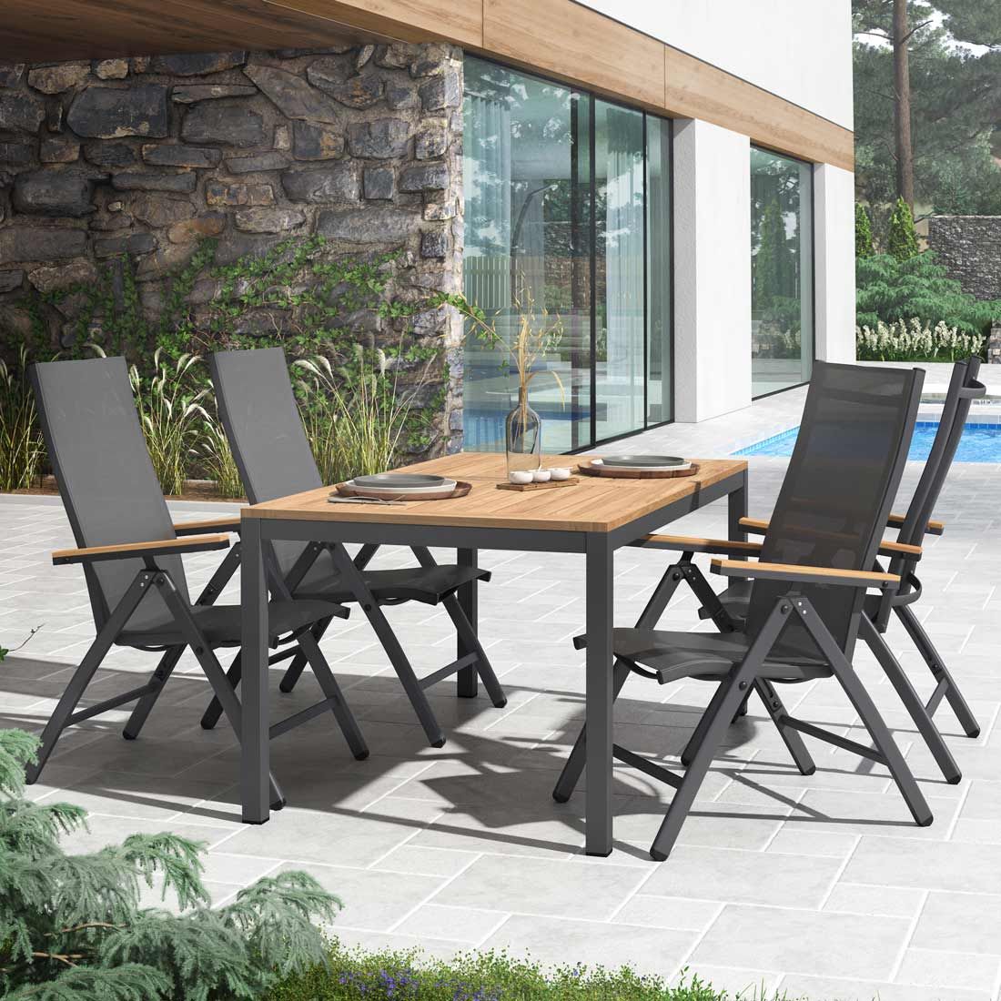 OUTLIV. Kobe Gartenmöbel-Set M (4 Plätze) Tisch 150/210x90cm