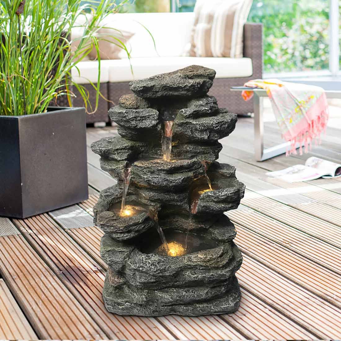 Heissner Felsgestein LED Wandbrunnen Polyresin