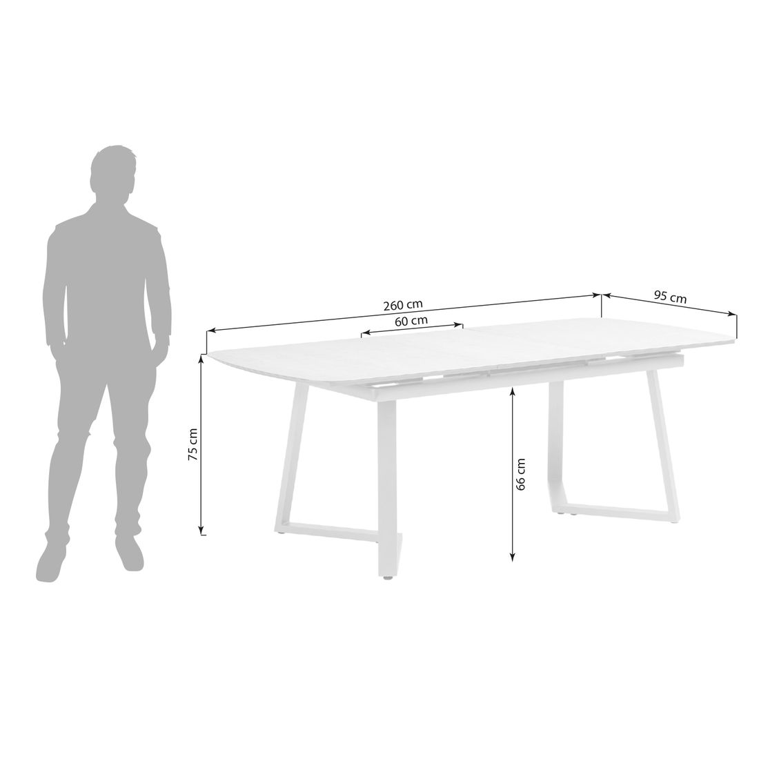 Kettler Ausziehtisch 200/260x95cm Aluminium/Glaskeramik