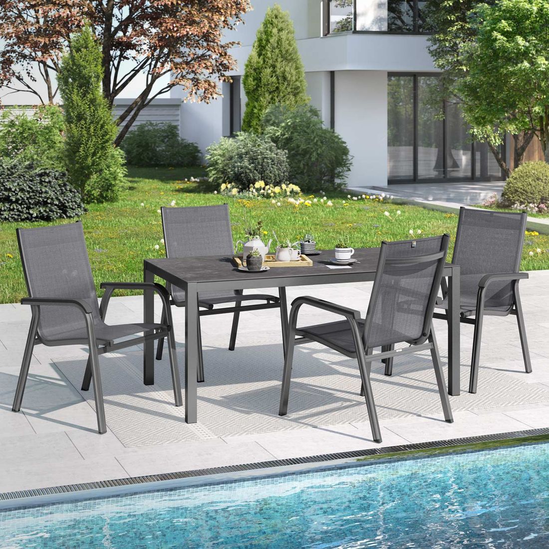 Kettler Basic Plus Gartenmöbel-Set M (4 Plätze) Tisch 160x90cm