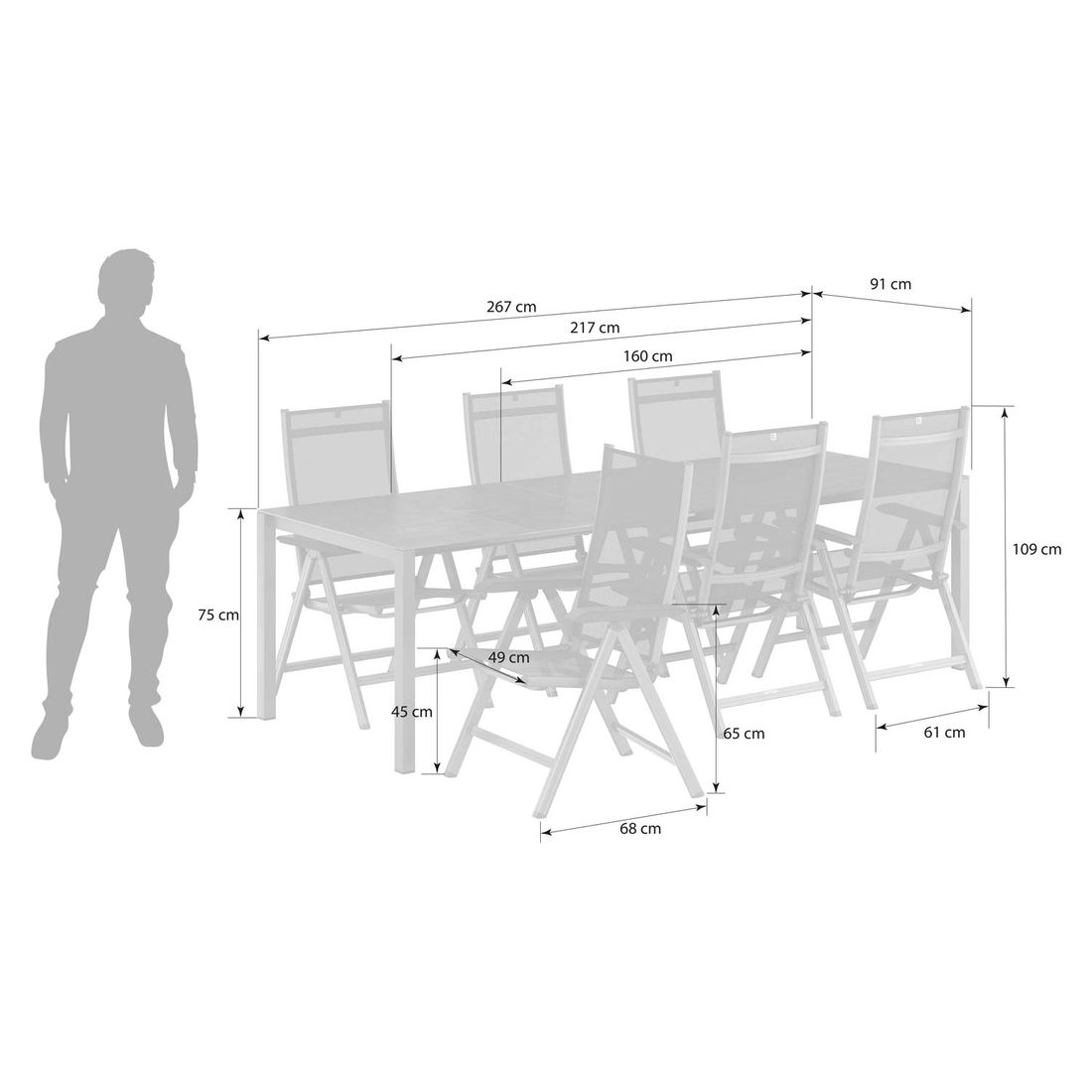 Kettler Basic Plus Gartenmöbel-Set L (6 Plätze) Tisch 160/267x91cm