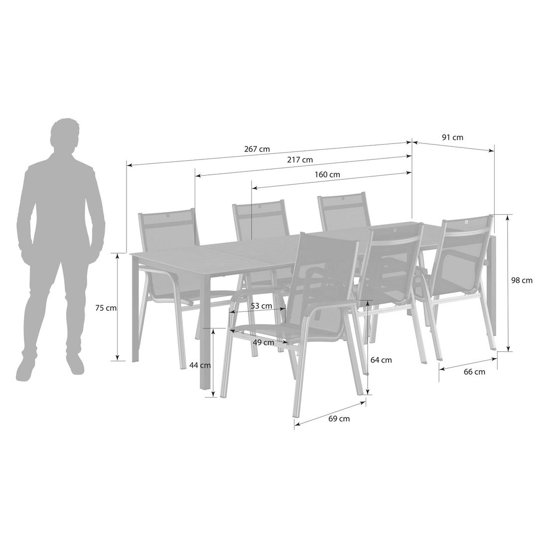 Kettler Basic Plus Gartenmöbel-Set 7-tlg.+Tisch 160/267x91cm