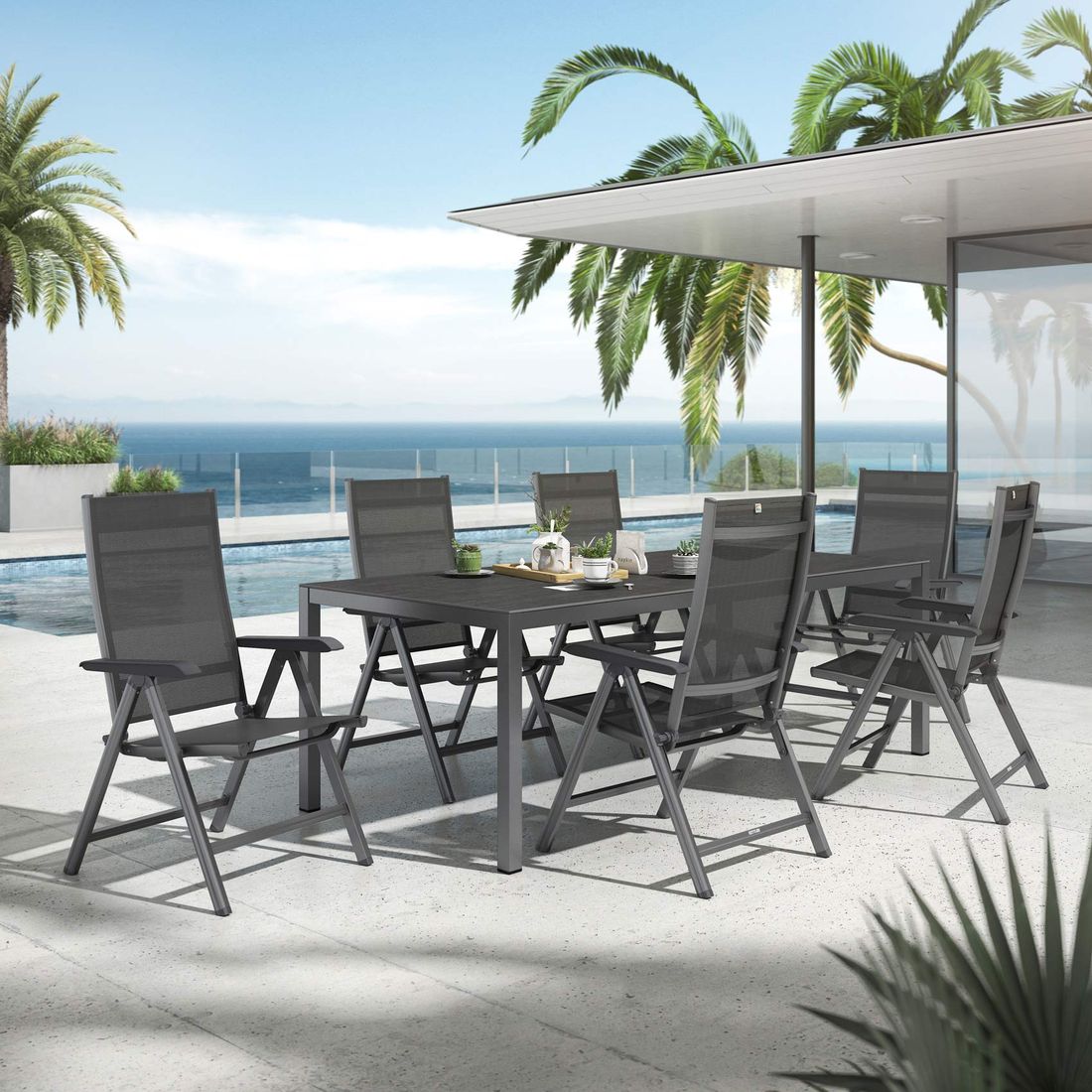 Kettler Basic Plus Gartenmöbel-Set L verstellbar (6 Plätze) Tisch 220x100cm