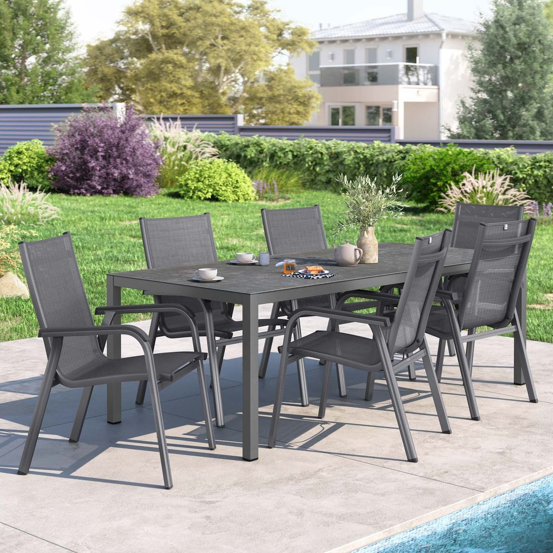 Kettler Basic Plus Gartenmöbel-Set L (6 Plätze) Tisch 220x100cm
