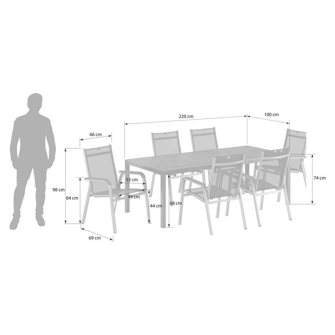 Kettler Basic Plus Gartenmöbel-Set L (6 Plätze) Tisch 220x100cm