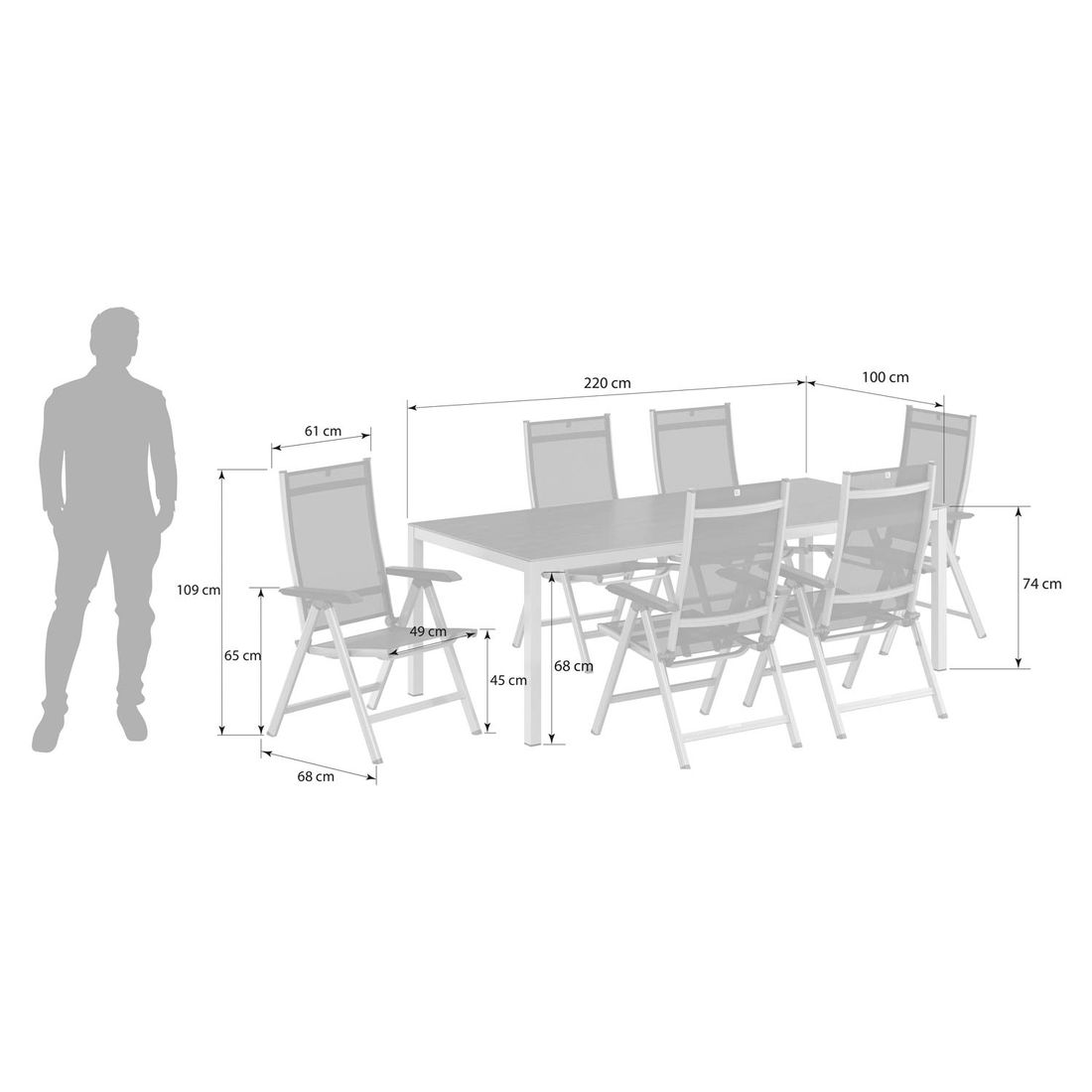 Kettler Basic Plus Gartenmöbel-Set L verstellbar (6 Plätze) Tisch 220x100cm