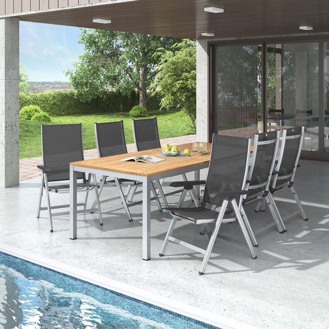 Kettler Basic Plus Gartenmöbel-Set L verstellbar (6 Plätze) Tisch 220x100cm