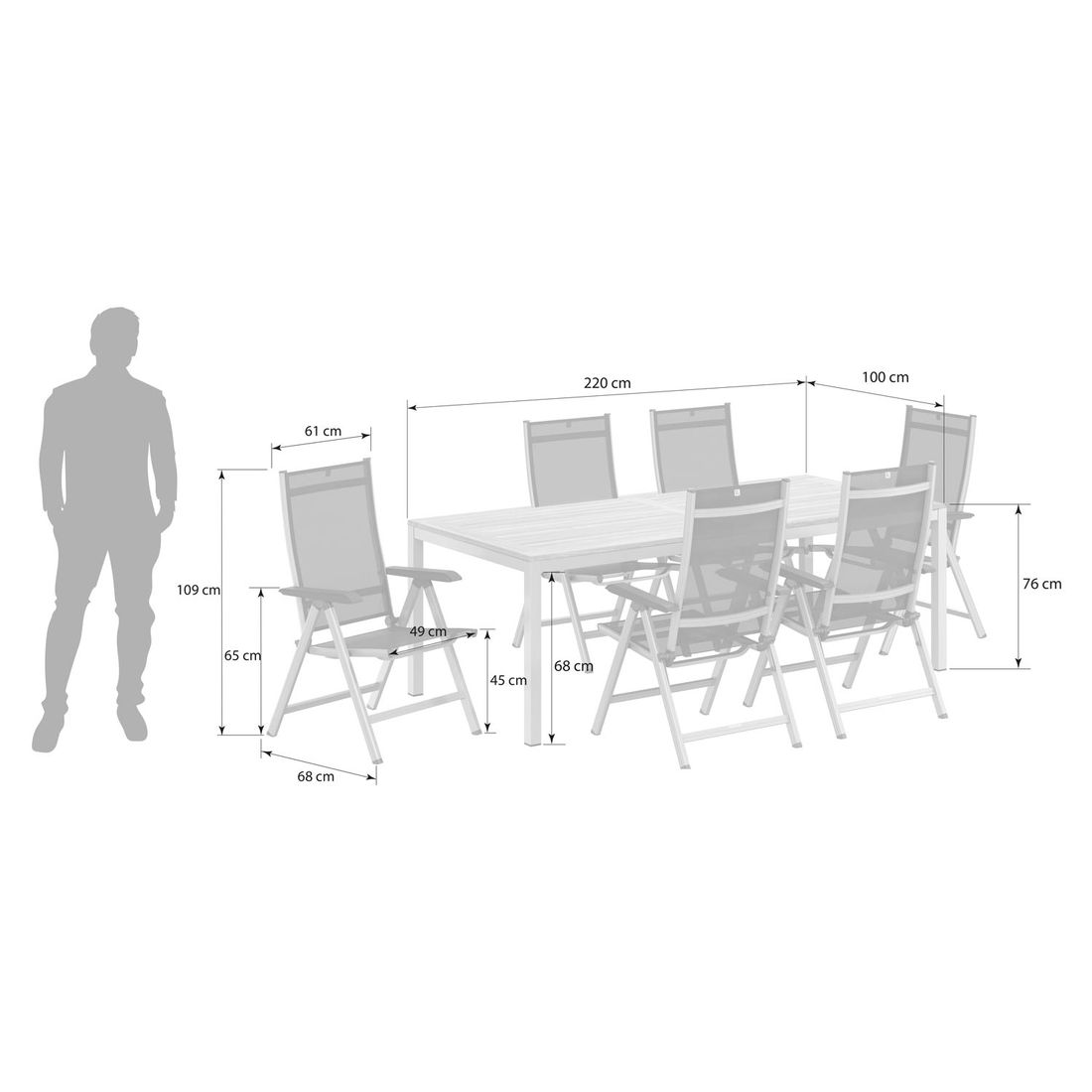 Kettler Basic Plus Gartenmöbel-Set L verstellbar (6 Plätze) Tisch 220x100cm